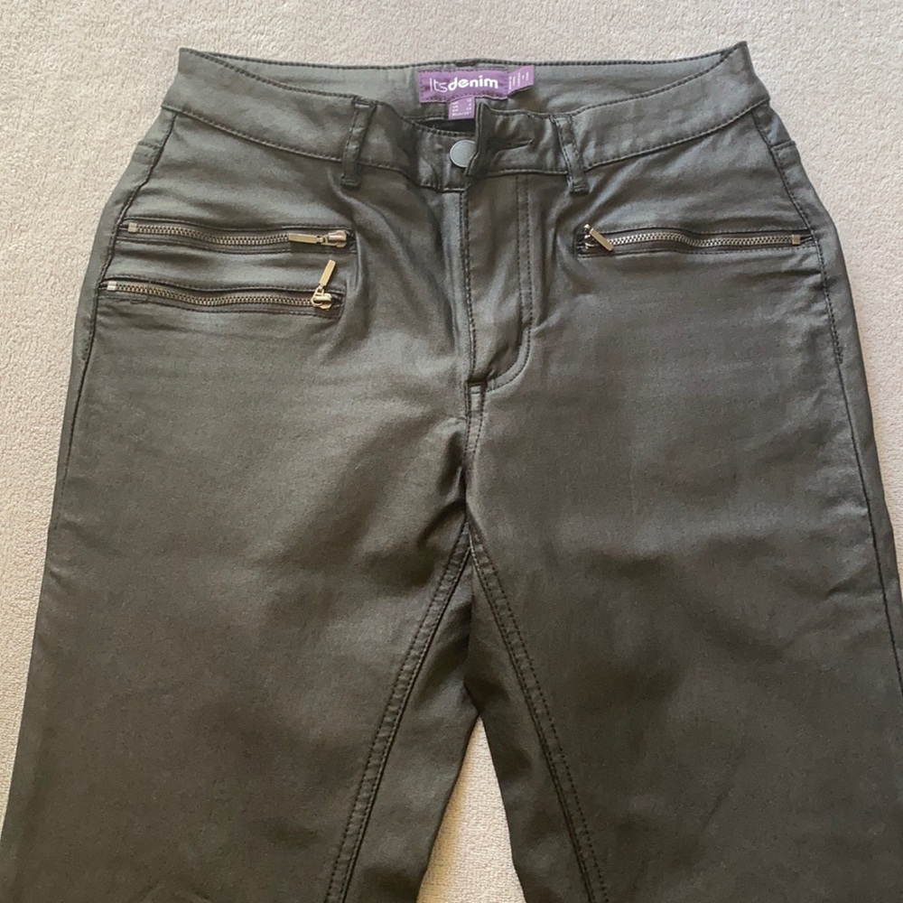 LONG TALL SALLY Skinny Jean 36” inseam Stretch Waxed Denim Faux Leather US sz 6